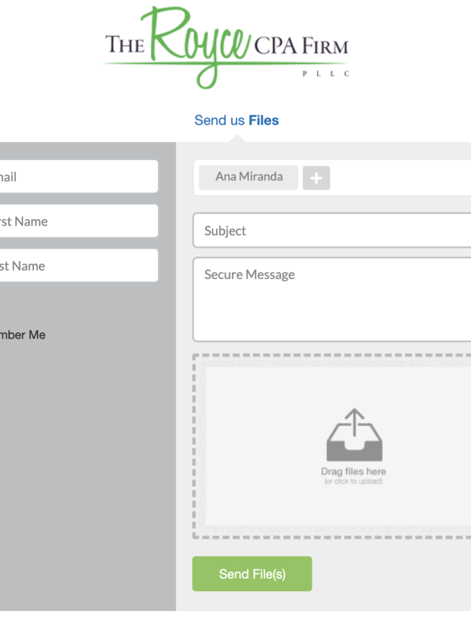screenshot of the file exchange system used by Royce CPA Firm
